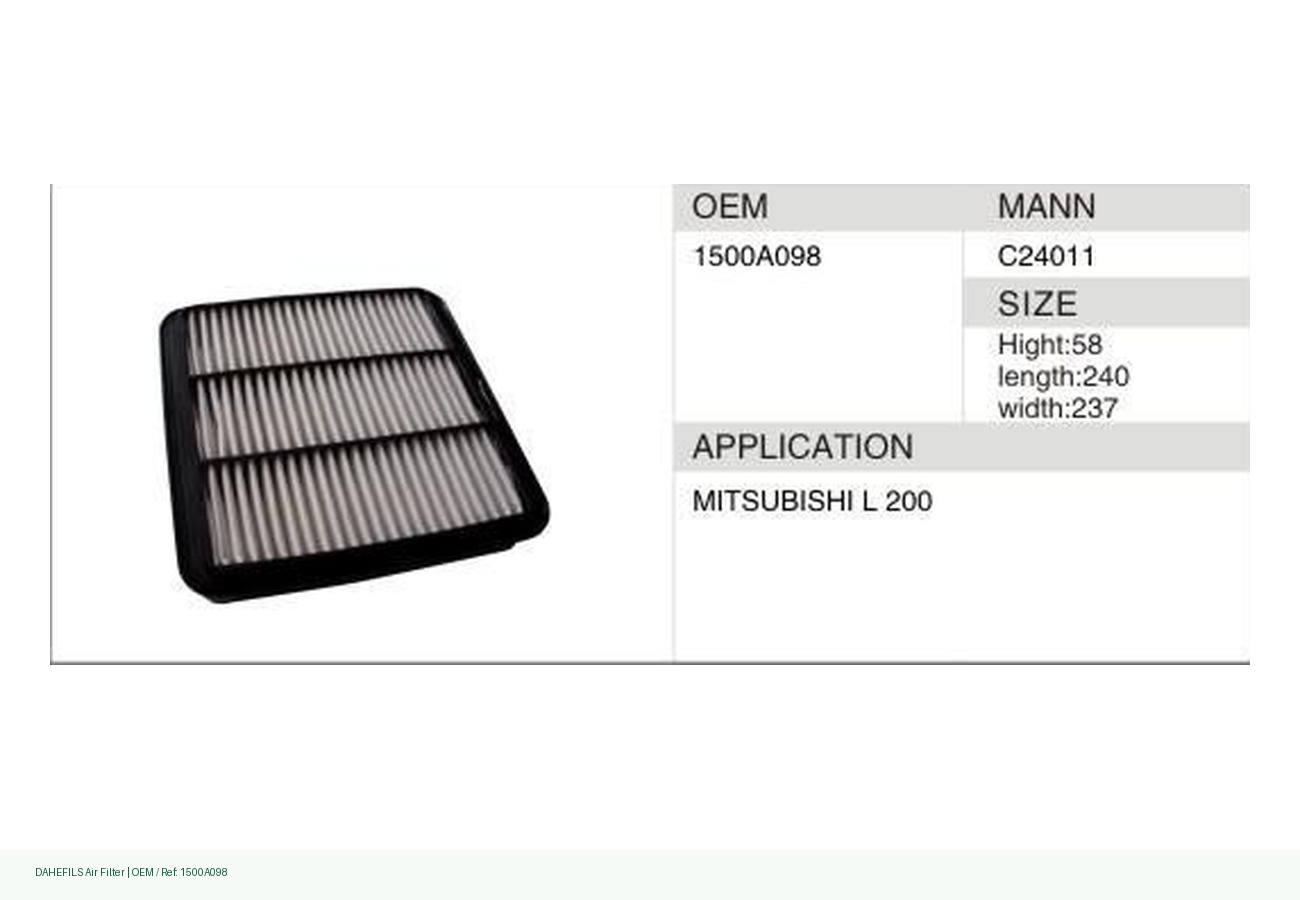 DAHEFILS Air Filter 1500A098