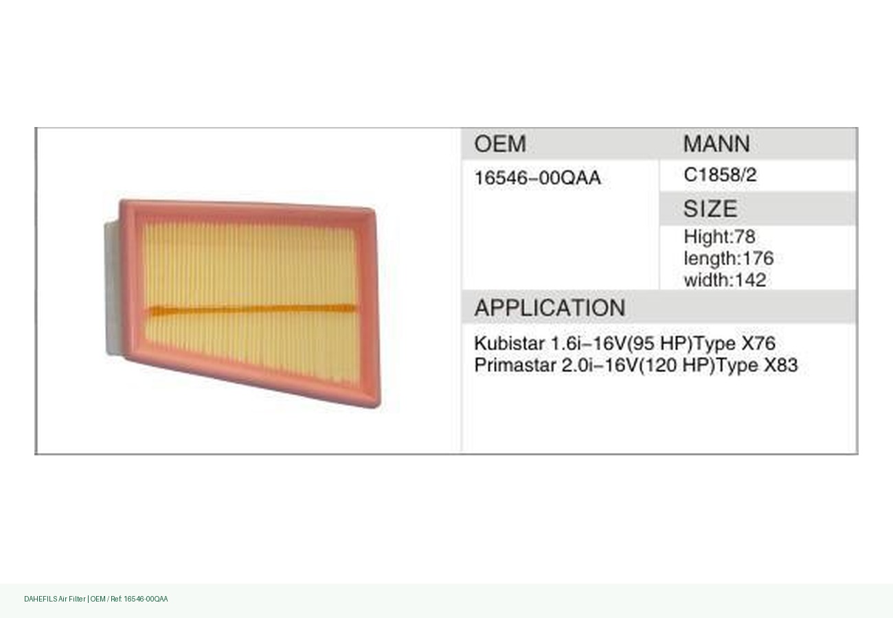 DAHEFILS Air Filter 16546-00QAA