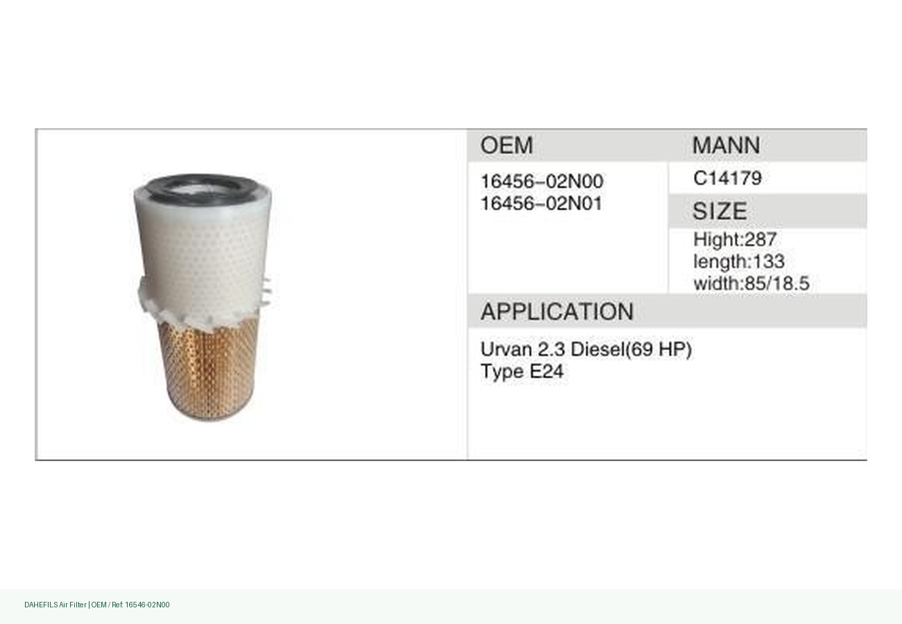 DAHEFILS Air Filter 16546-02N00
