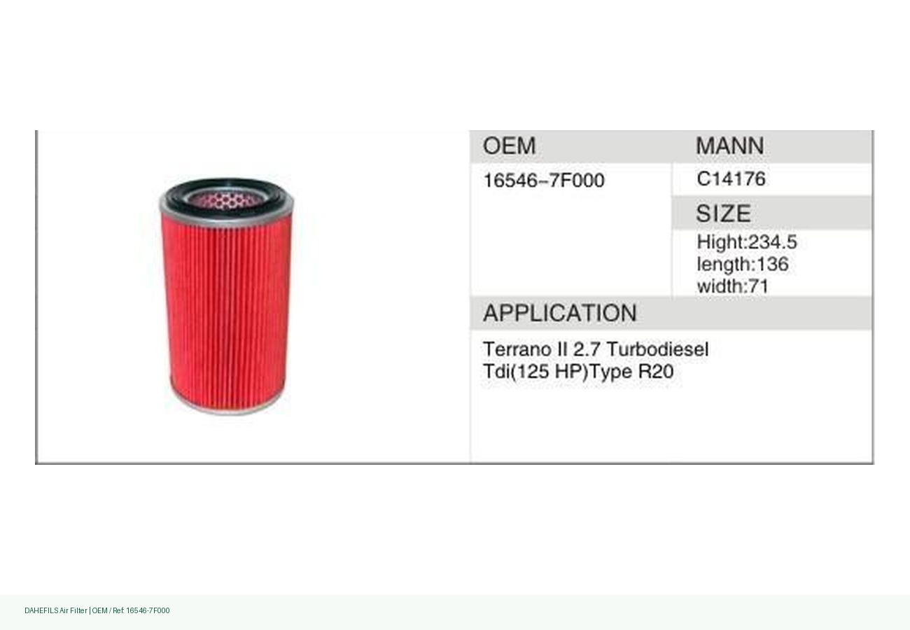 DAHEFILS Air Filter 16546-7F000