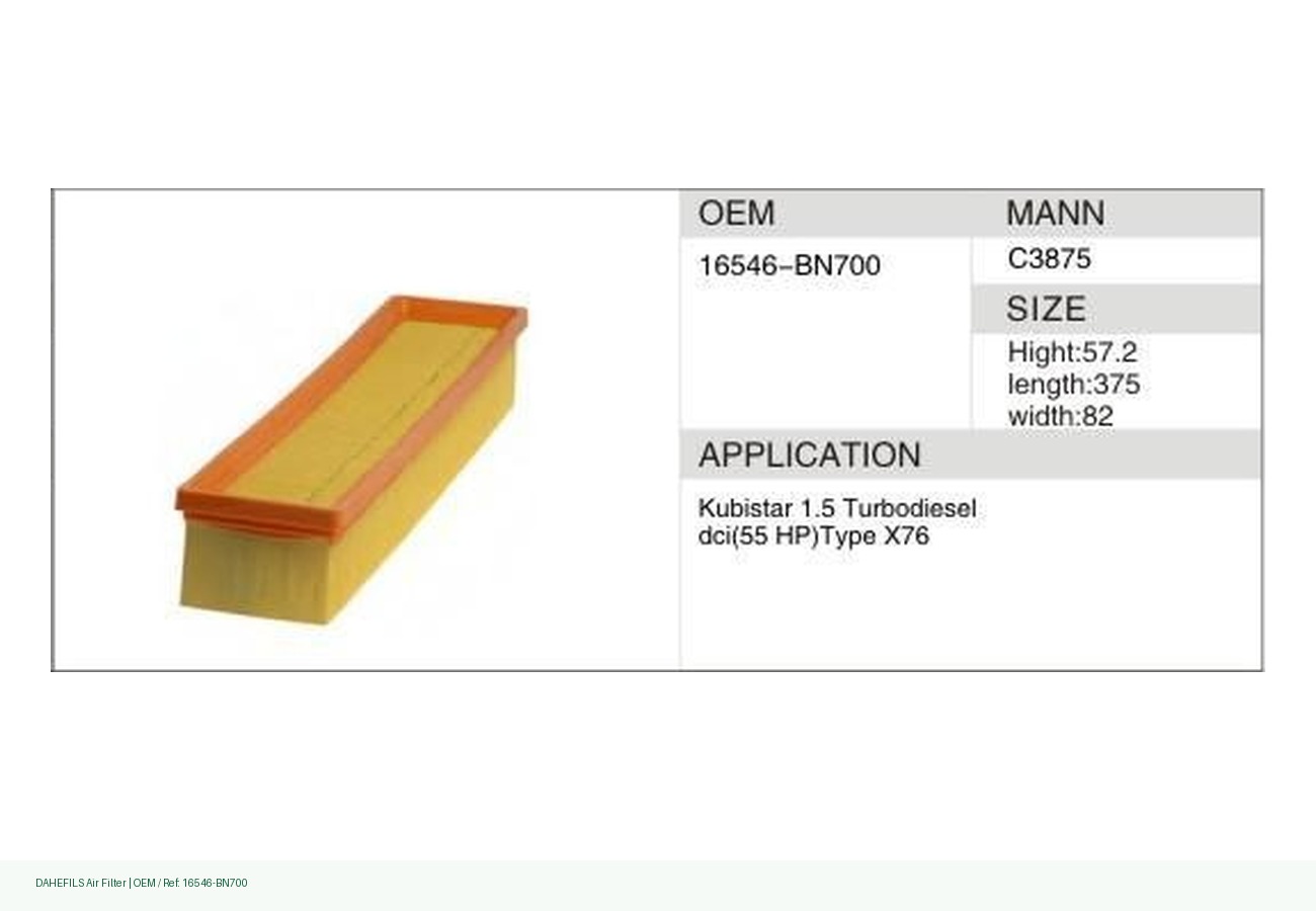DAHEFILS Air Filter 16546-BN700