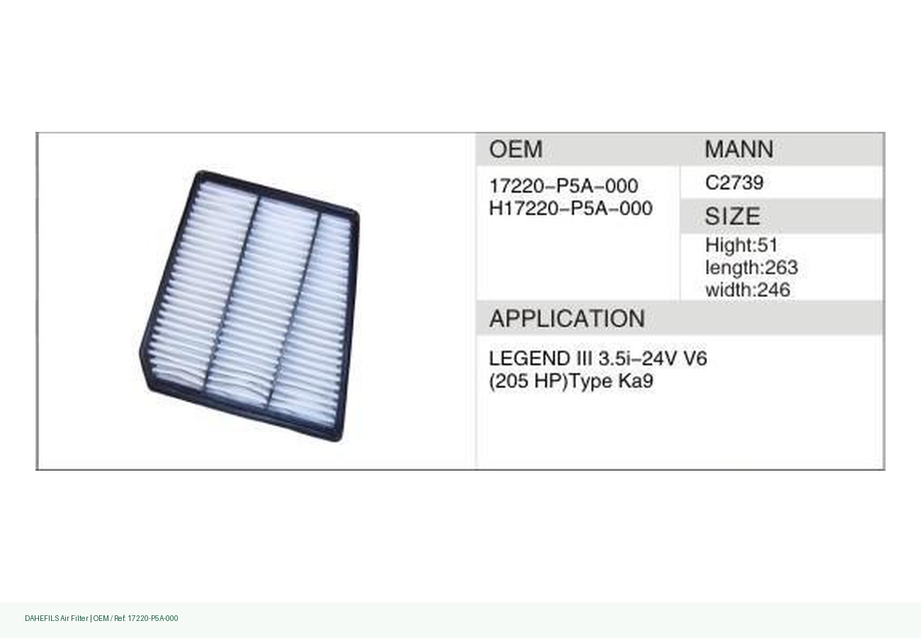 DAHEFILS Air Filter 17220-P5A-000