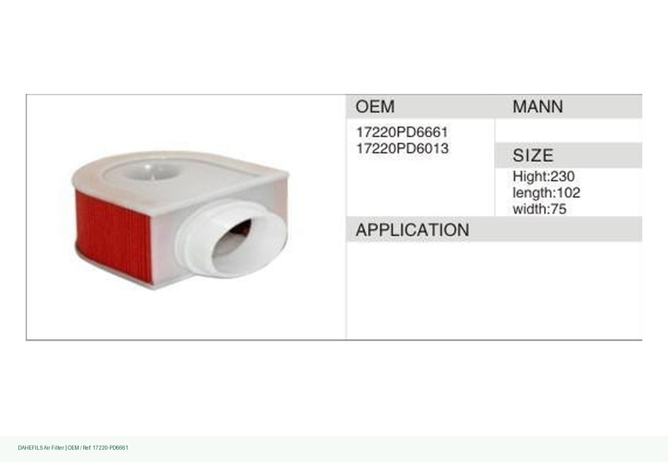 DAHEFILS Air Filter 17220-PD6661
