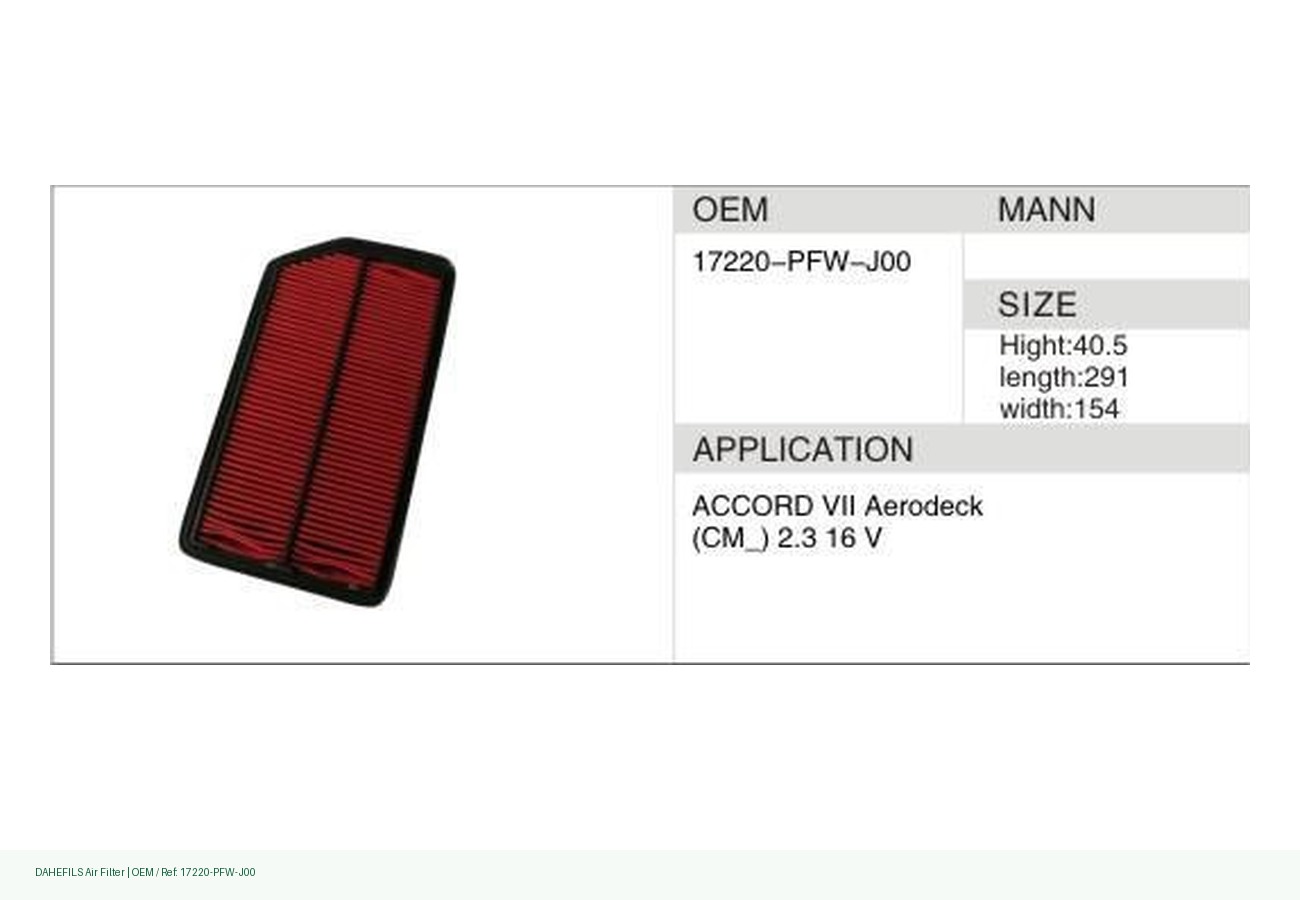DAHEFILS Air Filter 17220-PFW-J00