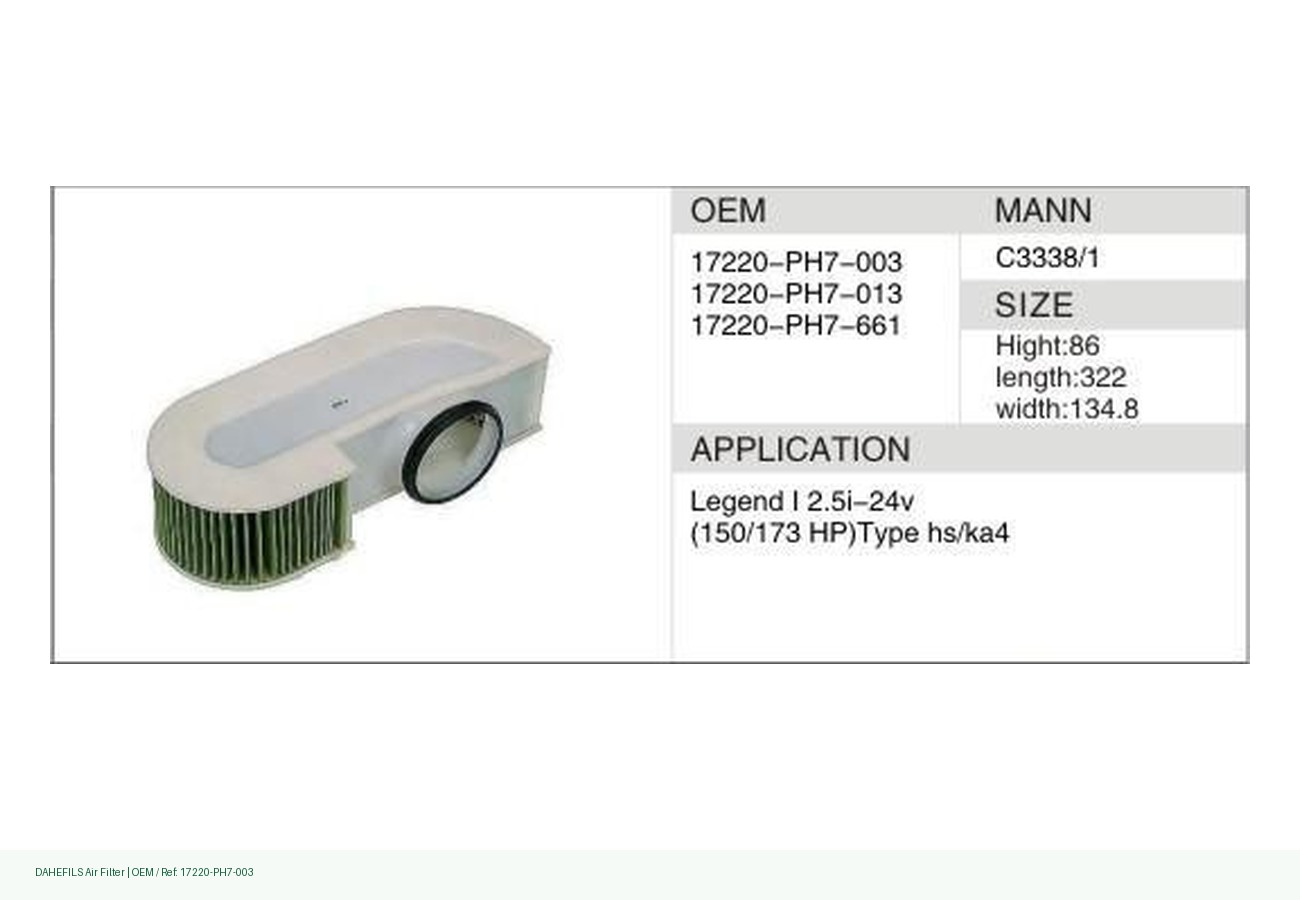 DAHEFILS Air Filter 17220-PH7-003