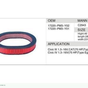 DAHEFILS Air Filter 17220-PM3-Y02