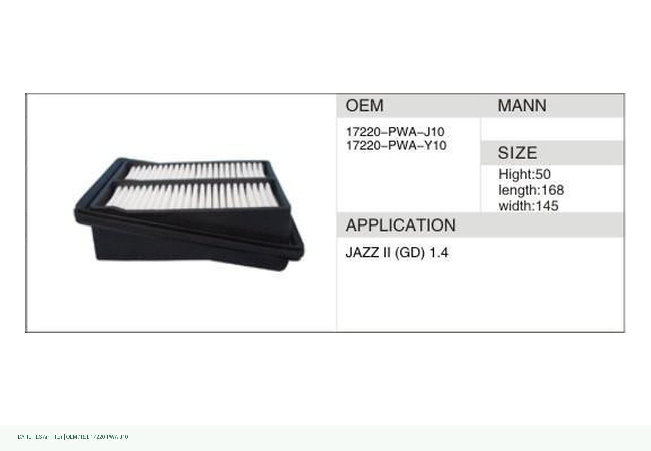 DAHEFILS Air Filter 17220-PWA-J10