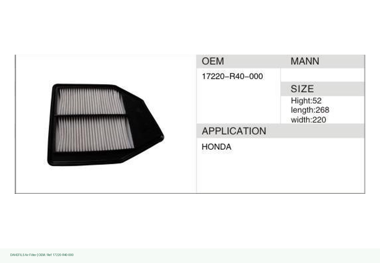 DAHEFILS Air Filter 17220-R40-000