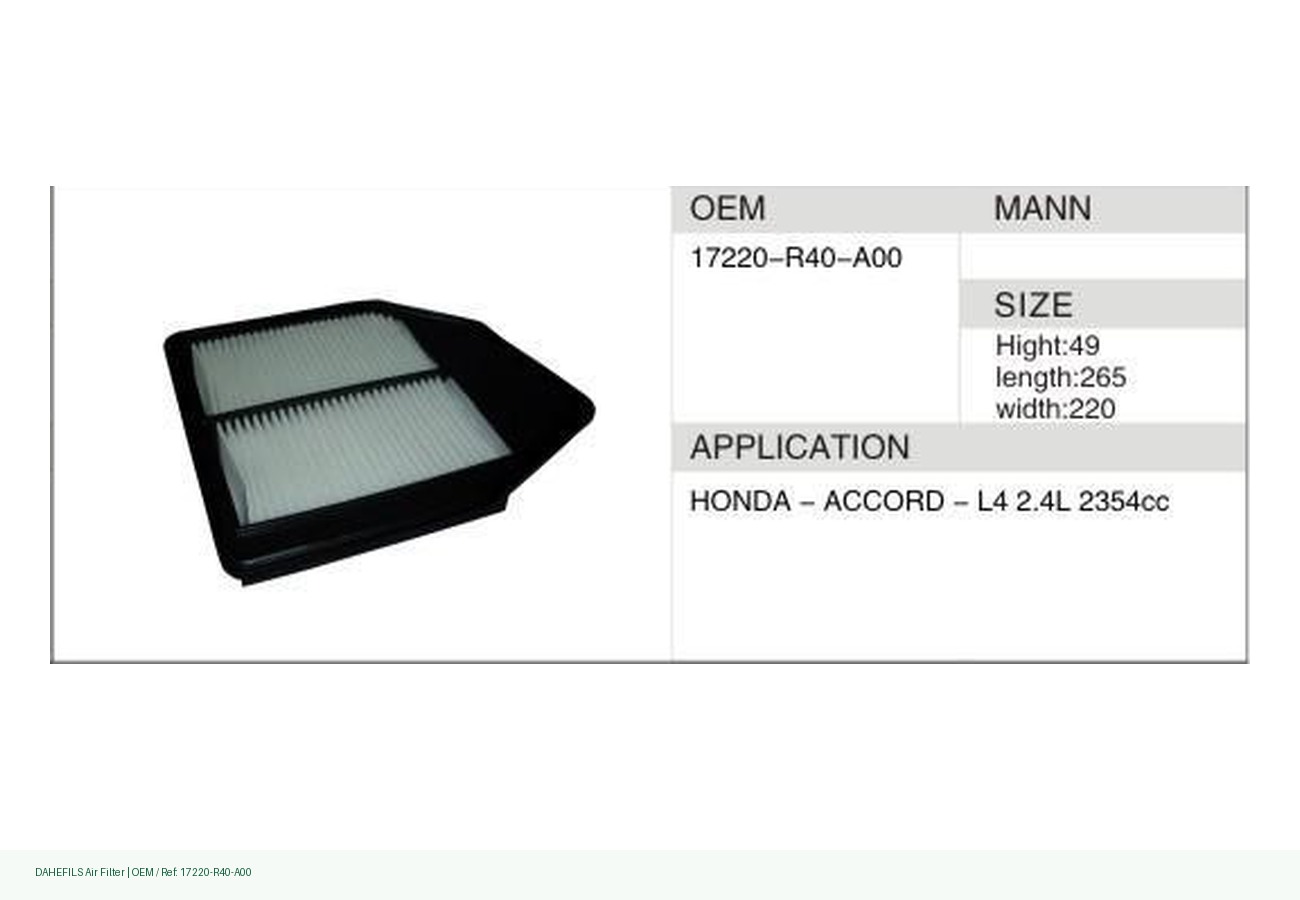 DAHEFILS Air Filter 17220-R40-A00