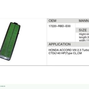 DAHEFILS Air Filter 17220-RBD-E00