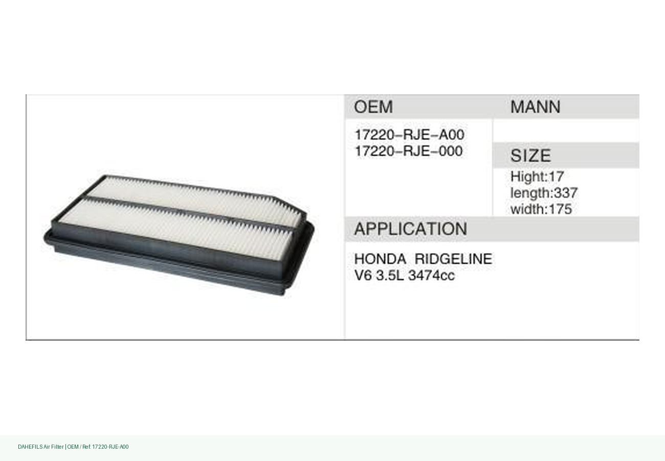 DAHEFILS Air Filter 17220-RJE-A00