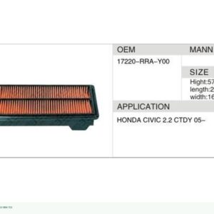 DAHEFILS Air Filter 17220-RRA-Y00
