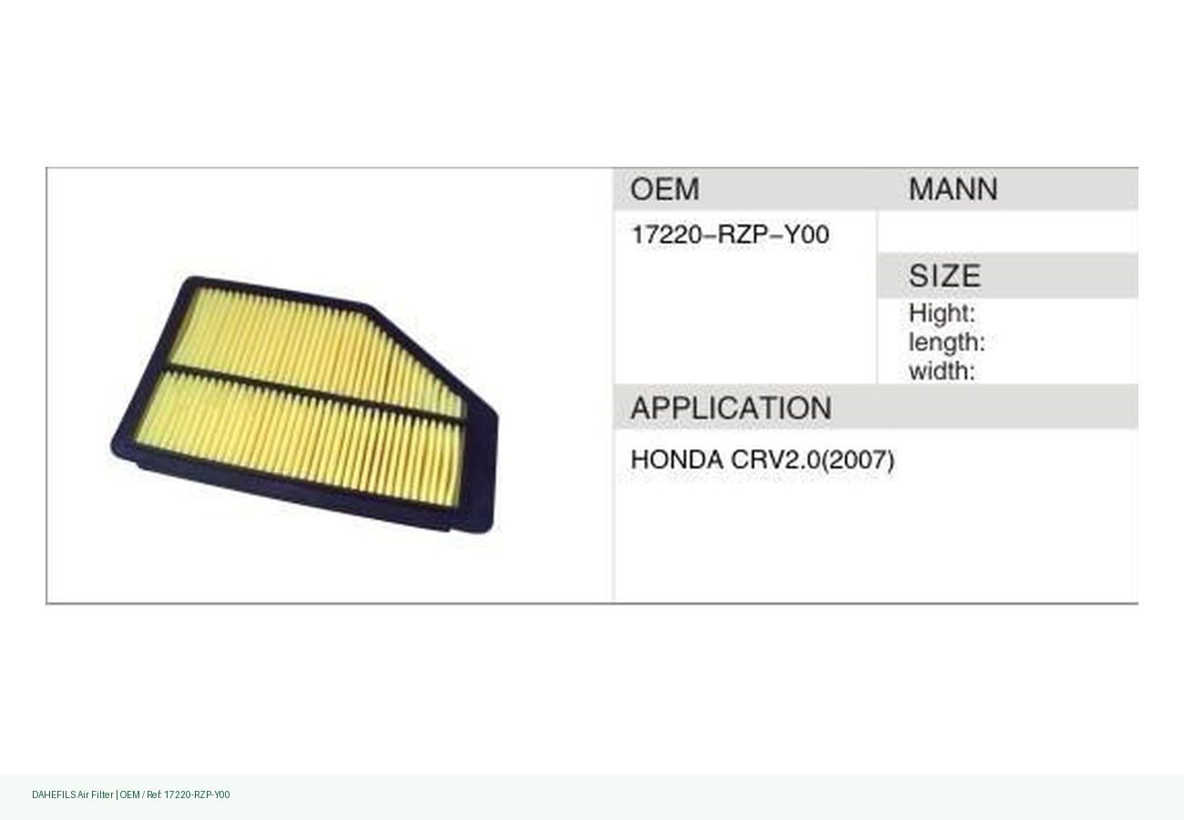 DAHEFILS Air Filter 17220-RZP-Y00