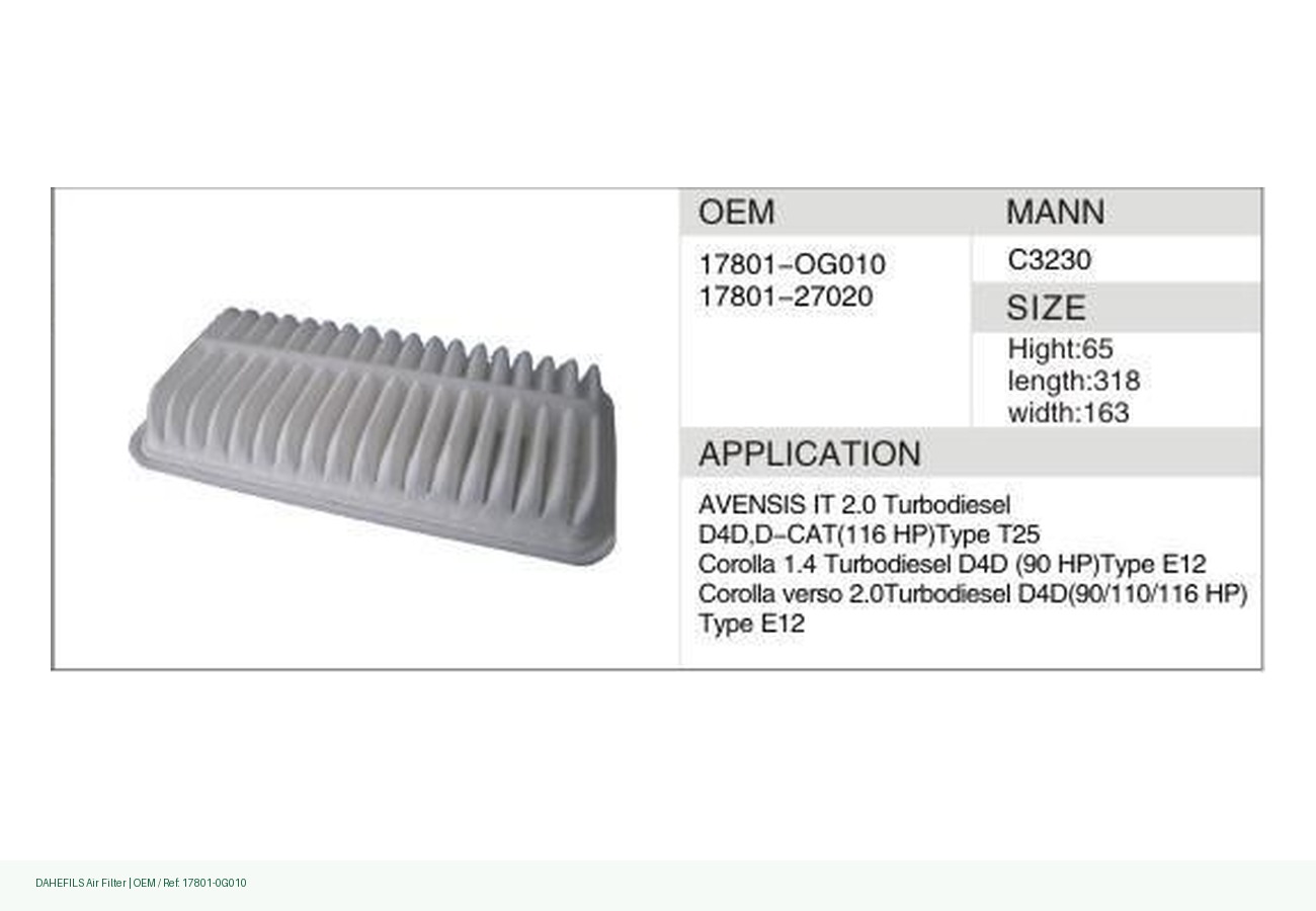 DAHEFILS Air Filter 17801-0G010