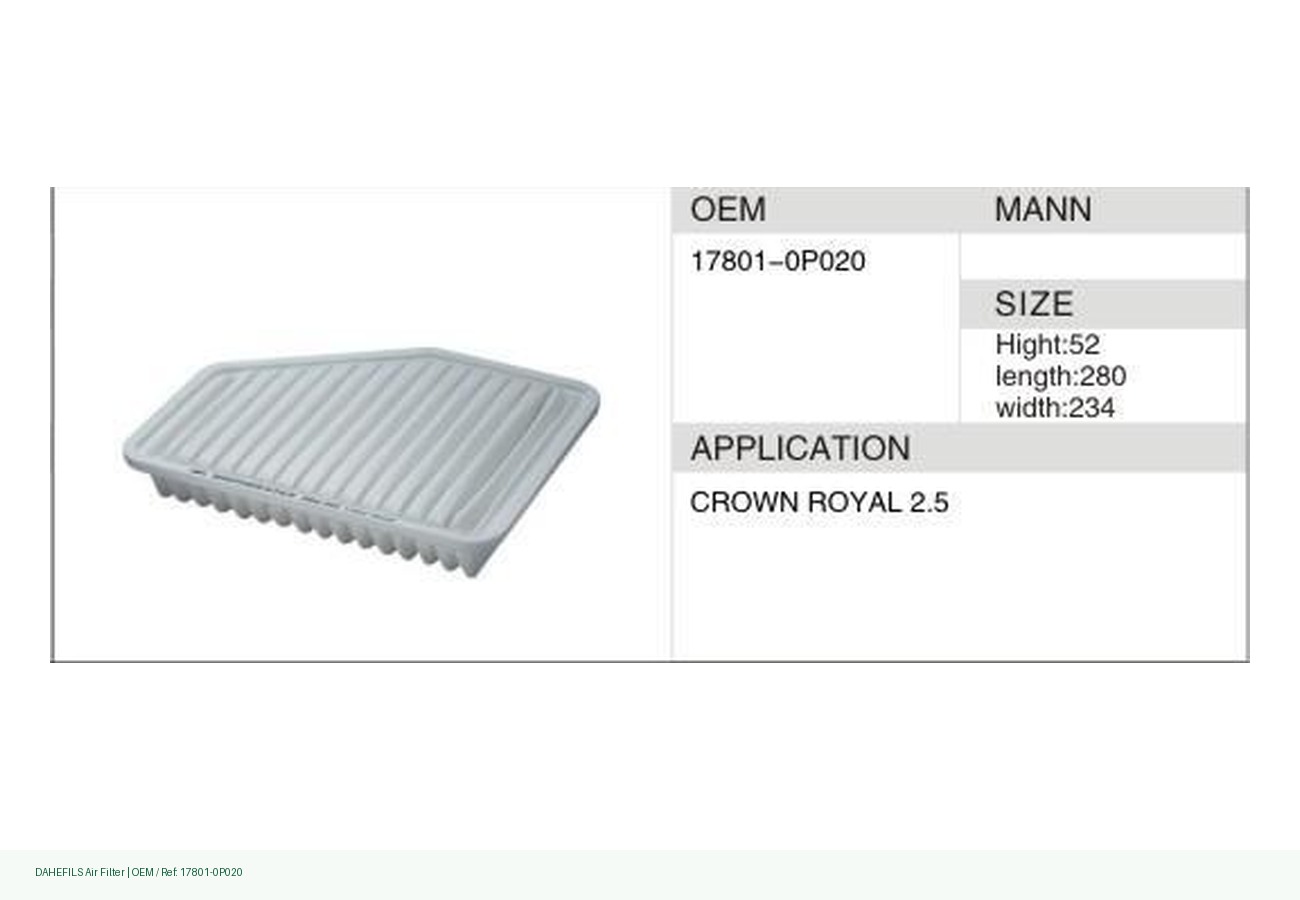 DAHEFILS Air Filter 17801-0P020
