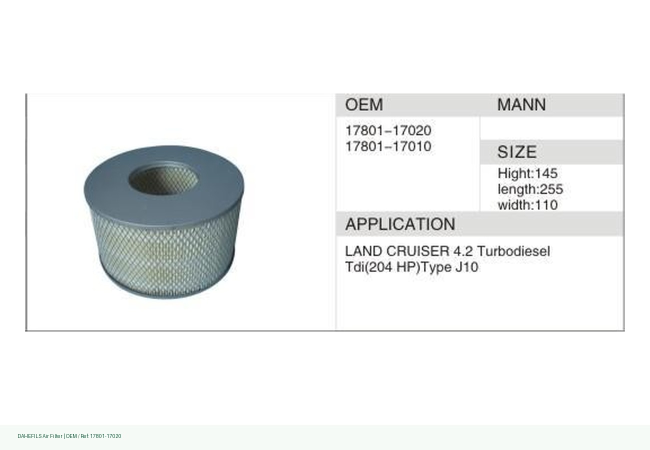 DAHEFILS Air Filter 17801-17020