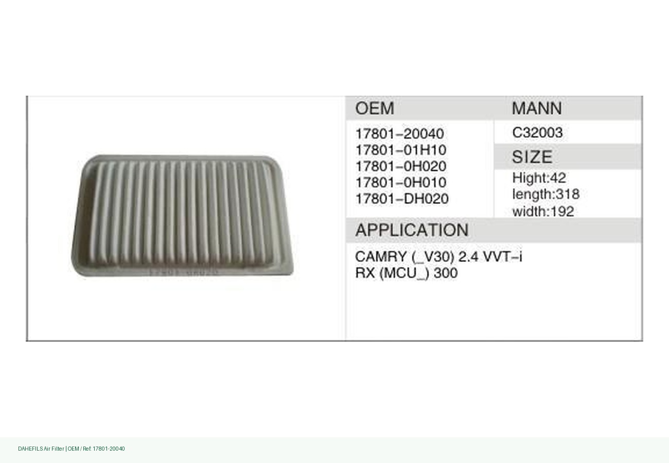 DAHEFILS Air Filter 17801-20040