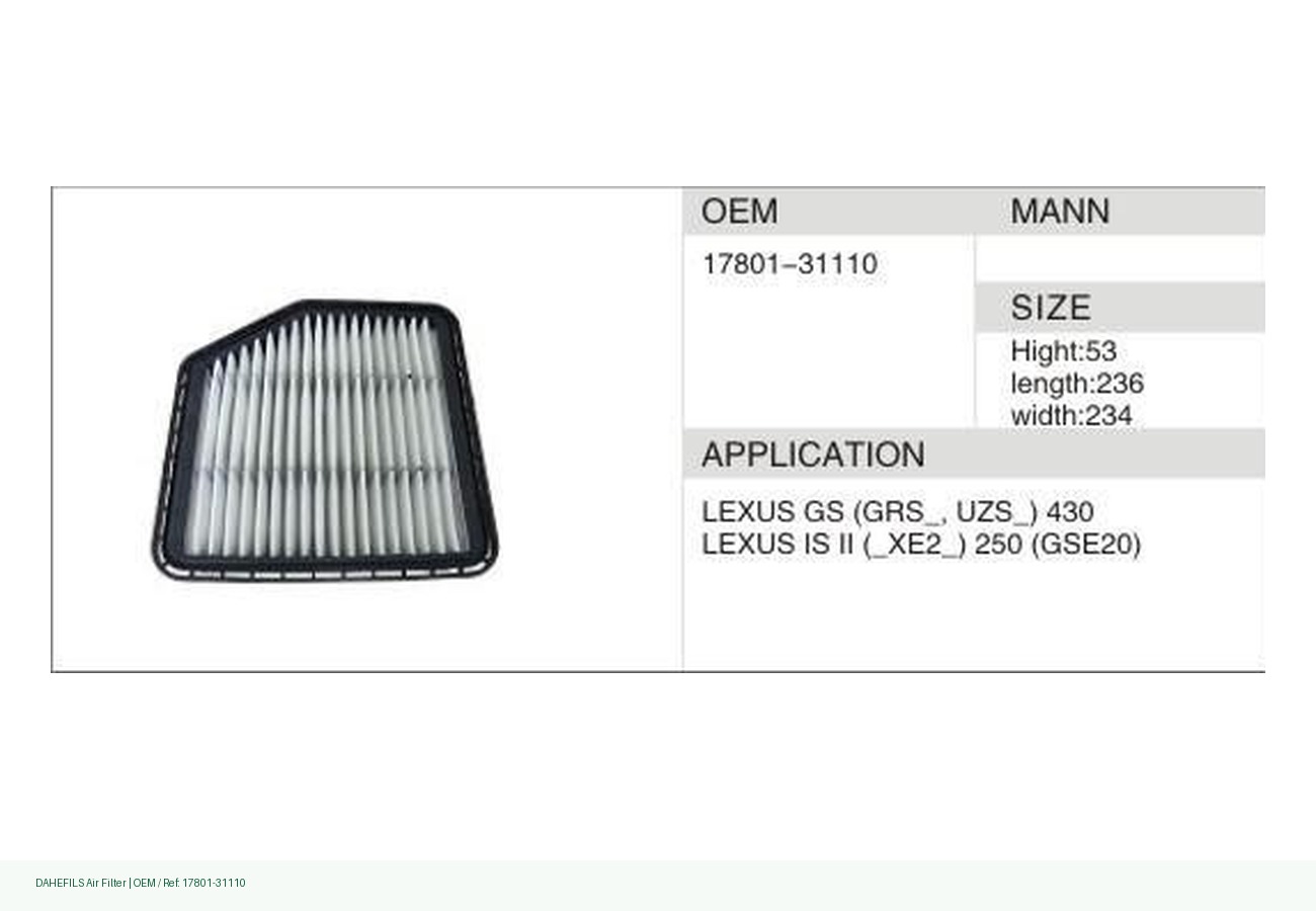 DAHEFILS Air Filter 17801-31110