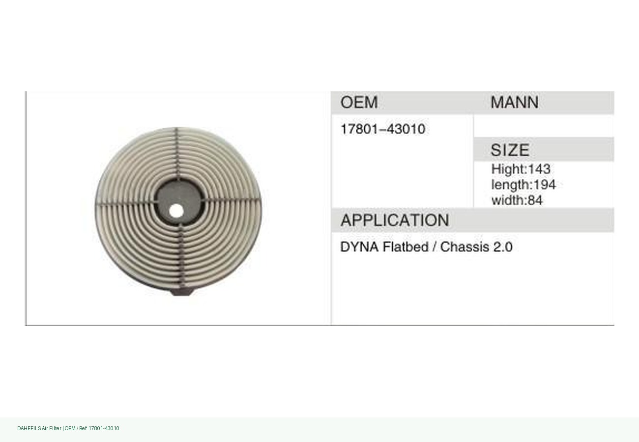 DAHEFILS Air Filter 17801-43010