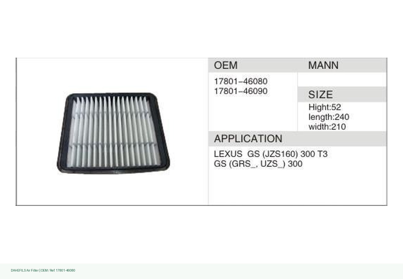 DAHEFILS Air Filter 17801-46080