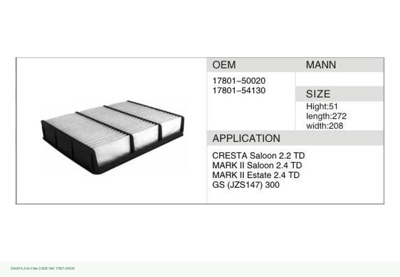 DAHEFILS Air Filter 17801-50020