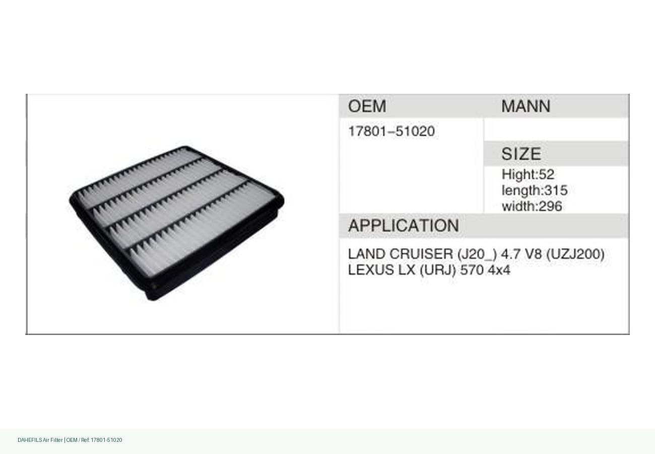 DAHEFILS Air Filter 17801-51020