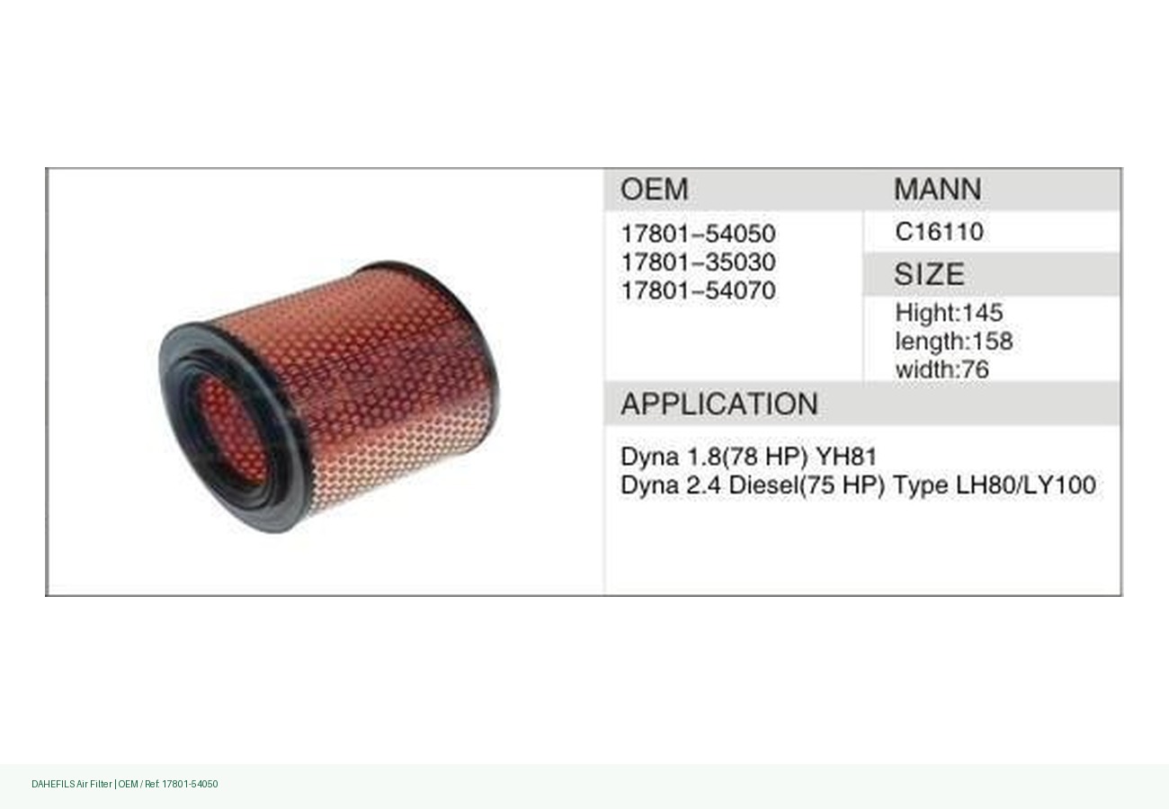 DAHEFILS Air Filter 17801-54050