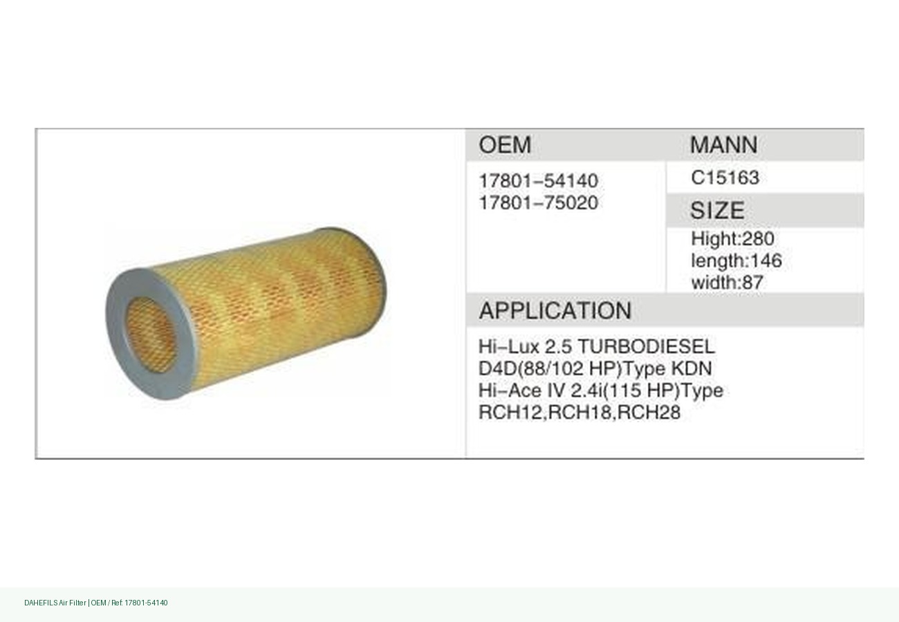 DAHEFILS Air Filter 17801-54140