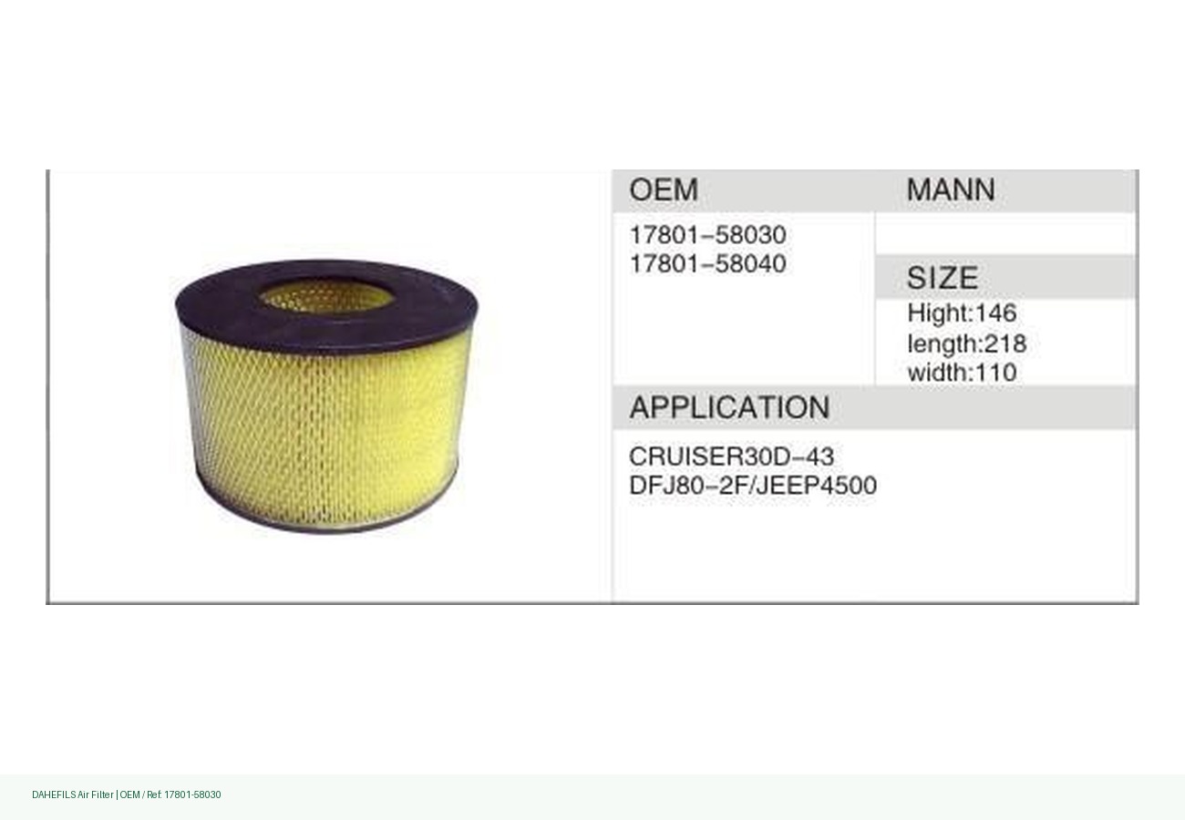 DAHEFILS Air Filter 17801-58030