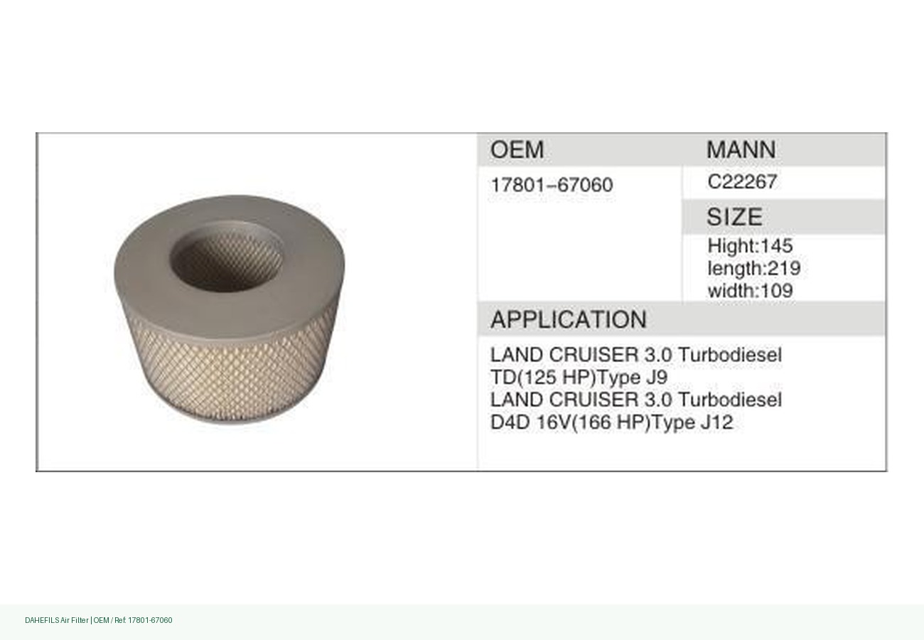 DAHEFILS Air Filter 17801-67060