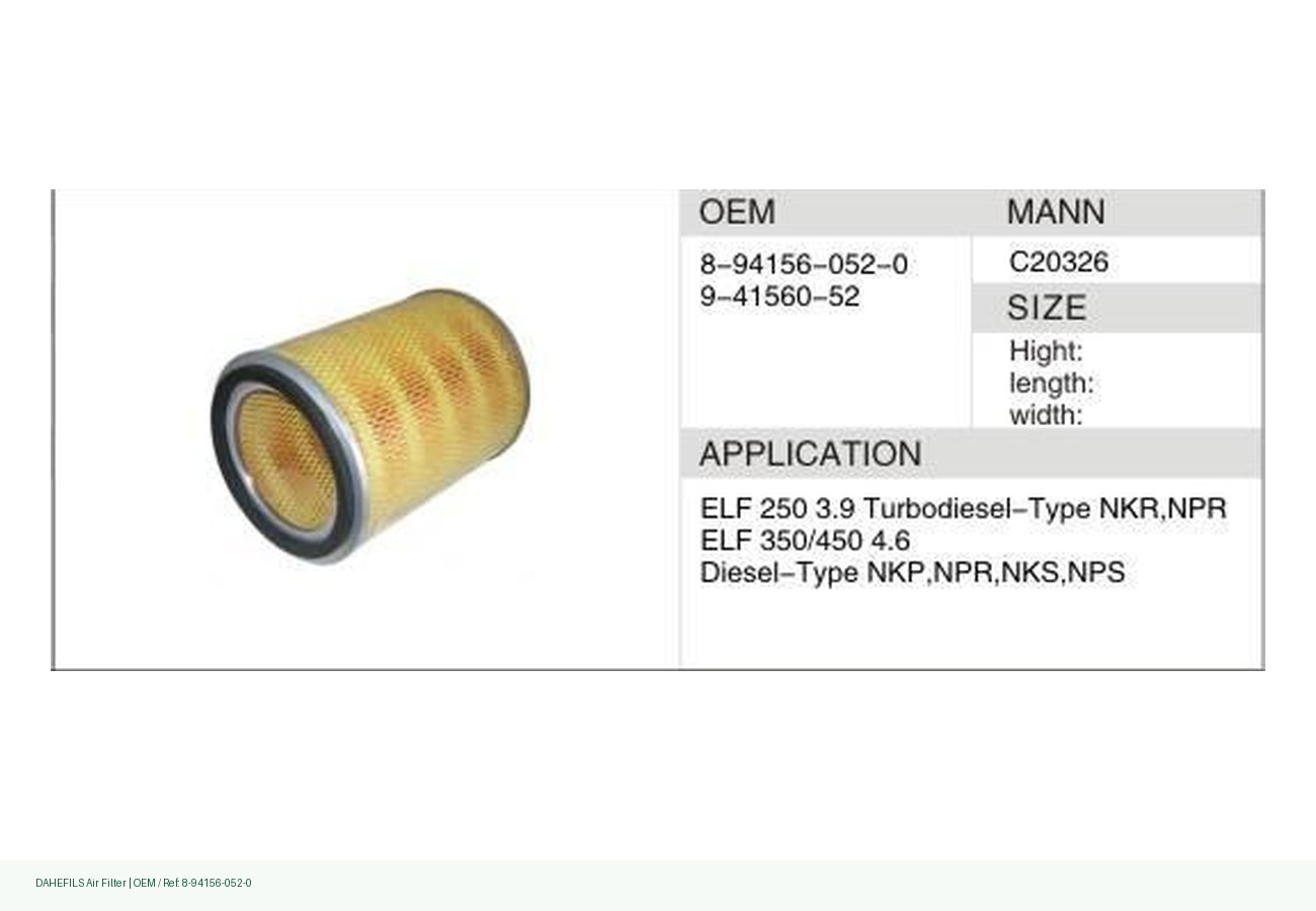 DAHEFILS Air Filter 8-94156-052-0