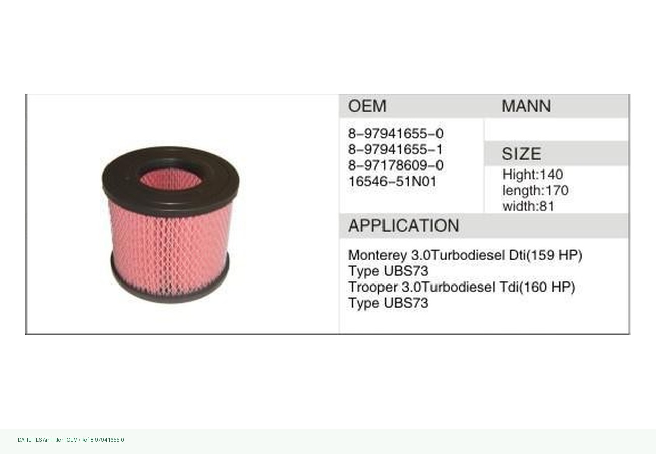 DAHEFILS Air Filter 8-97941655-0