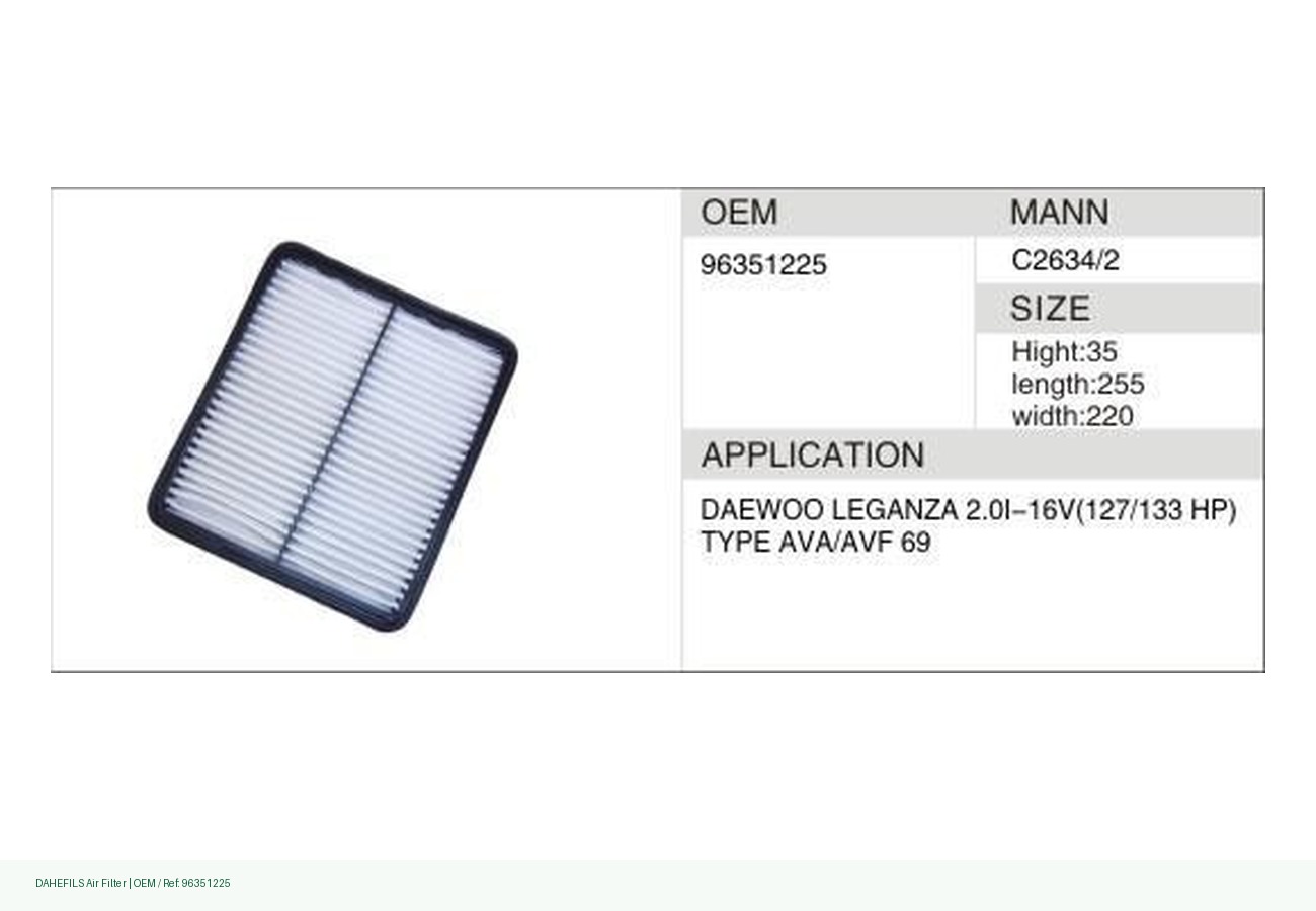 DAHEFILS Air Filter 96351225