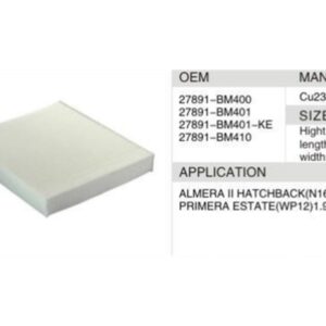 DAHEFILS Nissan Cabin Air Filter 27891-BM400