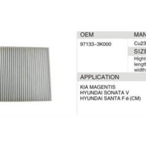 DAHEFILS Kia Cabin Air Filter 97133-3K000-2
